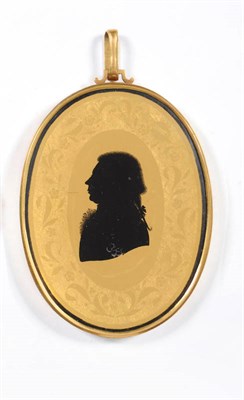 Lot 1280 - French School, circa 1780: Profile Bust Portrait of a Gentleman, painted black, his hair en...