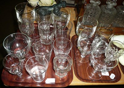 Lot 34 - A collection of 19th century and later glass including rummers (on two trays).