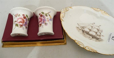 Lot 47 - A Hammersley china bowl Cunnard Brocklebank and a pair of Derby posy vases