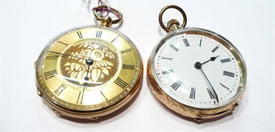 Lot 72 - A ladies fob watch stamped '18K' and a fob watch stamped '14K'