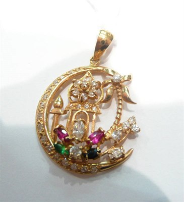 Lot 76 - A diamond, ruby, emerald and sapphire-set Arabic pendant