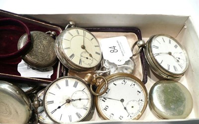 Lot 84 - Five silver cased pocket watches, four others and a snuff box