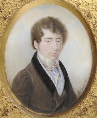 Lot 1287 - Mulnier (Continental), circa 1840: Portrait Miniature of a Young Gentleman, with brown curly...