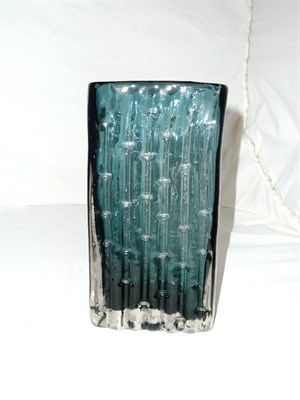 Lot 106 - Whitefriars blue/grey glass vase decorated with bamboo