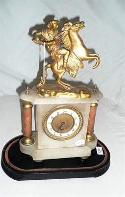 Lot 126 - A French spelter and alabaster clock case and stand and a box including two part tea sets,...