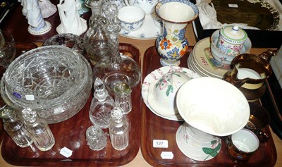 Lot 127 - Two trays including four Goebels year plates, copper lustre, Maling pottery, cut glassware etc