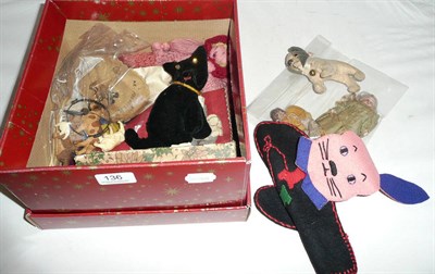 Lot 136 - Collectables including dolls, an egg tin, soft toys, jewellery, etc