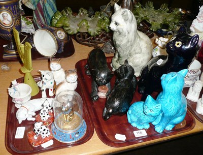 Lot 156 - Two trays of assorted decorative pottery cats including Bretby etc