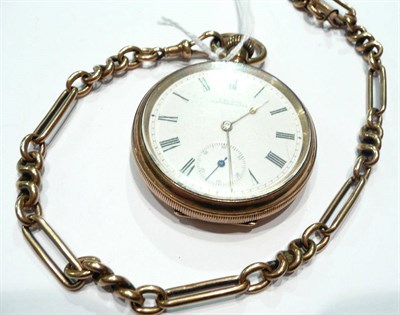 Lot 209 - A gold plated pocket watch and a 9ct gold watch chain, 41.2g