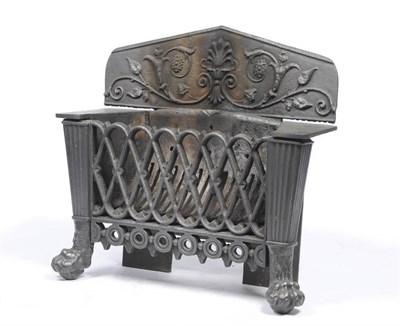 Lot 1298 - A Regency Cast Iron Fire Grate, circa 1820, the triangulated fire back cast in relief with...