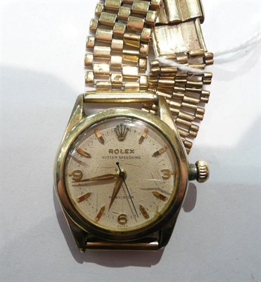 Lot 219 - A gold plated wristwatch signed 'Rolex' Oyster Speedking on a 9ct gold bracelet