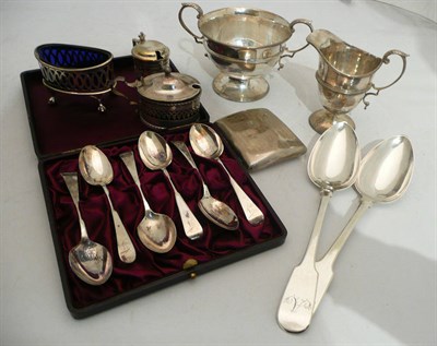 Lot 252 - A quantity of small silver including a pair of tablespoons, a sugar, a cream, two mustard pots,...