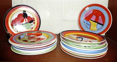 Lot 259 - Seventeen plates decorated by Marjory Higson (painter for Clarice Cliff)