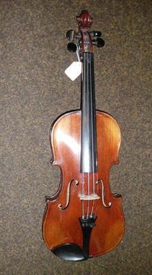 Lot 265 - A 19th century German violin, no label, branded 'Hopf' below button, with 355mm two piece back,...