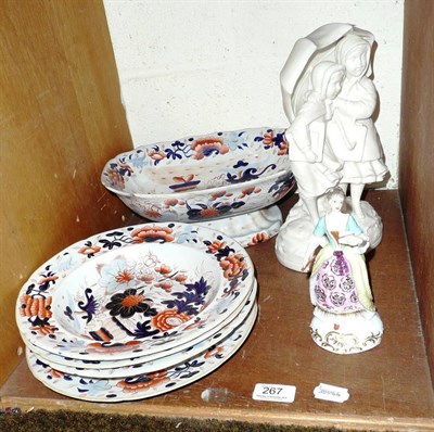 Lot 267 - Ironstone bowl, plates and a Parian group etc