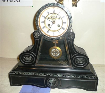 Lot 270 - A black slate and marble striking mantel clock