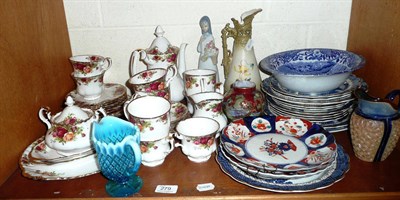 Lot 279 - Royal Albert Country Rose tea set, Booths Old Willow tea set, two Imari plates, a lustre vase,...