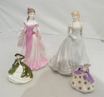 Lot 288 - Two Royal Worcester figures 'Grace' and 'Hannah' and two small Coalport figures 'Fairest...