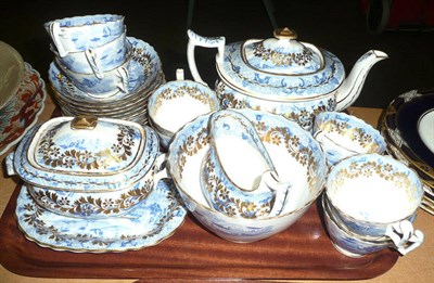 Lot 292 - 19th century blue and white transfer printed tea service with gilt decoration