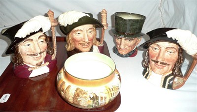 Lot 304 - Four large Royal Doulton character jugs and a Doulton Series ware bowl