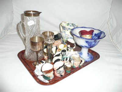 Lot 305 - Assorted miniature Doulton character jugs, Masons pottery jug, silver mounted cut glass jug (a.f.)