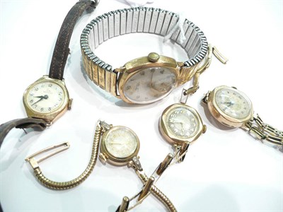 Lot 315 - Four 9ct gold lady's wristwatches and a 9ct gold gents wristwatch