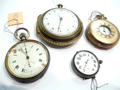 Lot 328 - A Turkish market pocket watch 'Geo Prior', two other pocket watches and a wristwatch face