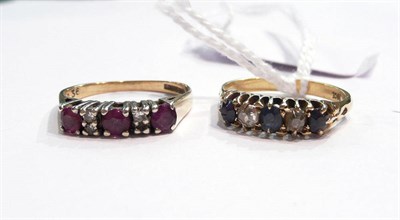 Lot 329 - A sapphire and diamond five stone ring and a ruby and diamond half eternity ring