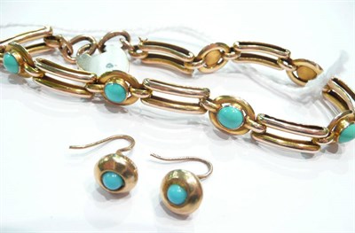 Lot 334 - A turquoise set fancy bracelet and a pair of similar earrings