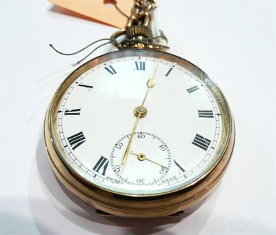 Lot 342 - A 9ct gold pocket watch and 9ct gold watch chain, 18g