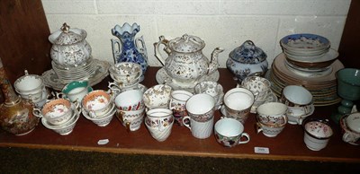 Lot 399 - Shelf of assorted Rockingham and other 19th century porcelain, Satsuma bottle vase etc