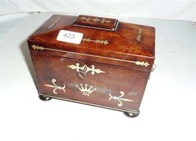 Lot 423 - A mahogany and brass inlaid tea caddy