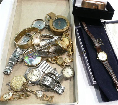 Lot 447 - Two lady's 9ct gold wristwatches, a World War II compass and a quantity of other watches