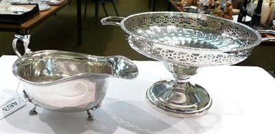 Lot 463 - Silver bon-bon dish on stand and a silver sauce boat