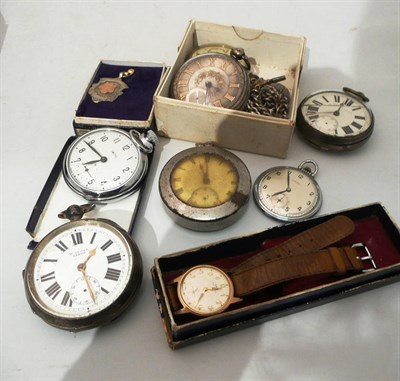 Lot 466 - Pocket watches, silver fobs, silver watch chain, etc