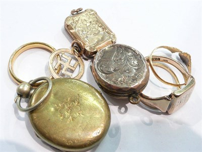 Lot 471 - Four gold rings, two lockets, pendant