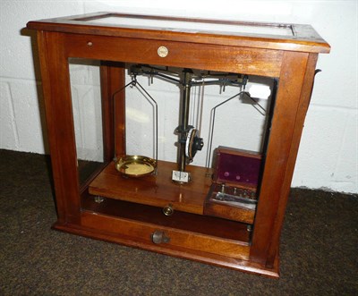 Lot 474 - Mahogany-cased balance scales and weights