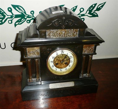 Lot 509 - Victorian black slate mantel clock