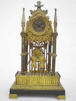 Lot 1330 - A Gilt Metal Striking Cathedral Mantel Clock, circa 1870, the cathedral form case with two...