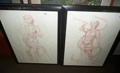 Lot 533 - Six framed preliminary figural drawings by Venables