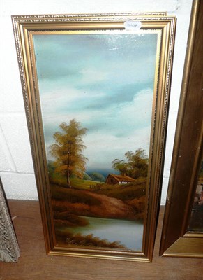 Lot 538 - Two gilt framed oils on board, lake scenes