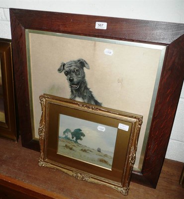 Lot 567 - Cecil Aldin signed print of a terrier, framed watercolour 'Moonlight in the Barley Field' by H...