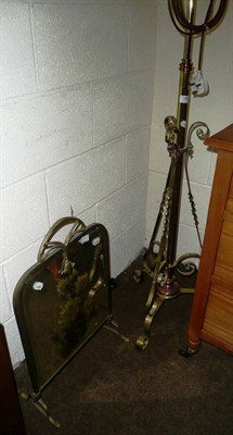 Lot 589 - Brass and copper standard lamp and a fire screen