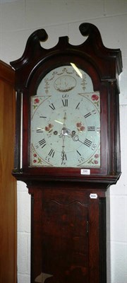 Lot 590 - Oak longcase clock with painted dial