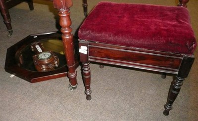 Lot 599 - Piano stool, carved oak barometer and a wall mirror