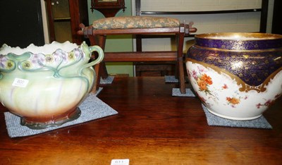 Lot 600 - Royal Doulton jardiniere, pottery jardiniere and two small stools