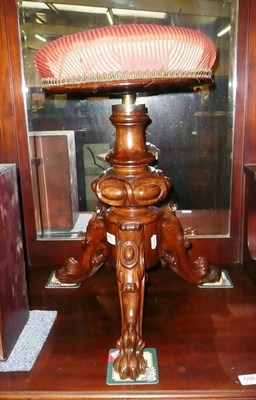 Lot 609 - Victorian walnut adjustable piano stool with button-upholstered seat