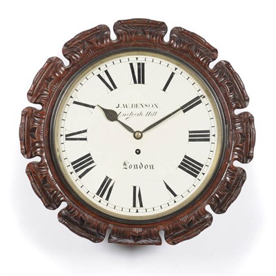 Lot 1338 - A Mahogany Wall Timepiece, J W Benson, Ludgate Hill, London, circa 1880, the case with fancy carved