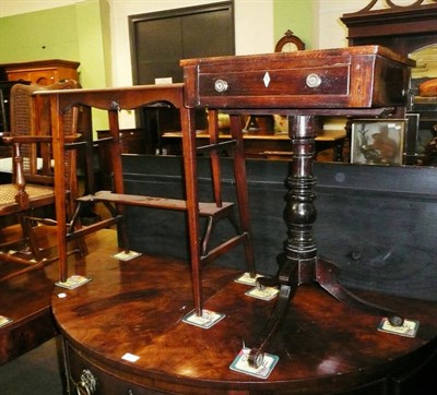 Lot 621 - A mahogany single drawer table top on a tripod base and an Arts & Crafts style occasional table