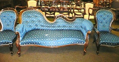 Lot 658 - Victorian walnut settee, gents chair and a ladies chair